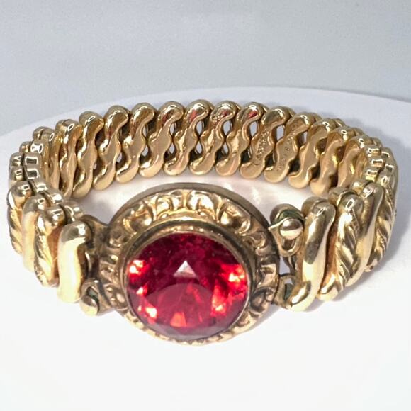 DFB Co. Carmen antique gold filled red glass sweetheart expansion bracelet - Picture 2 of 10
